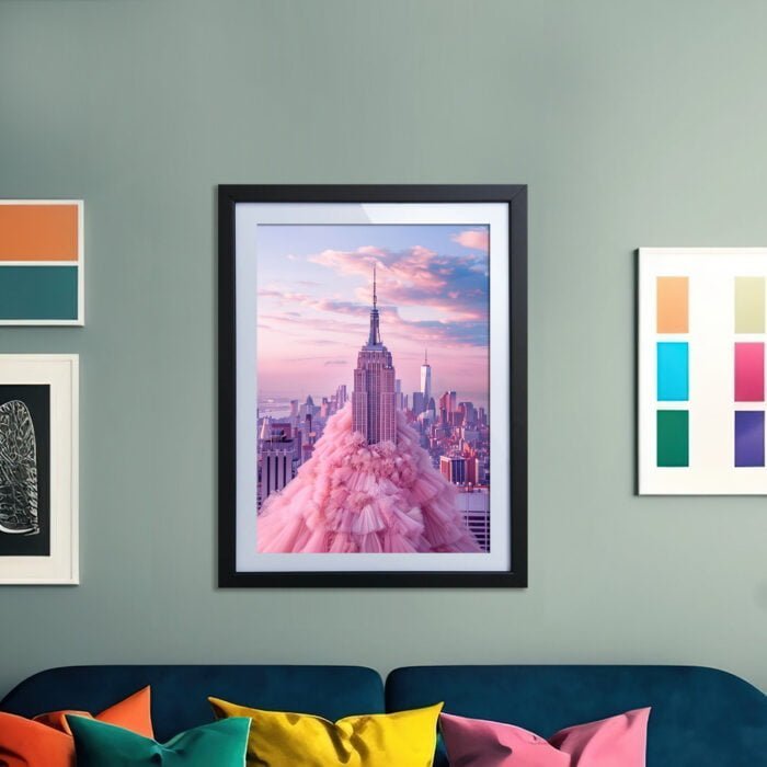 empire state building rosa kleid poster