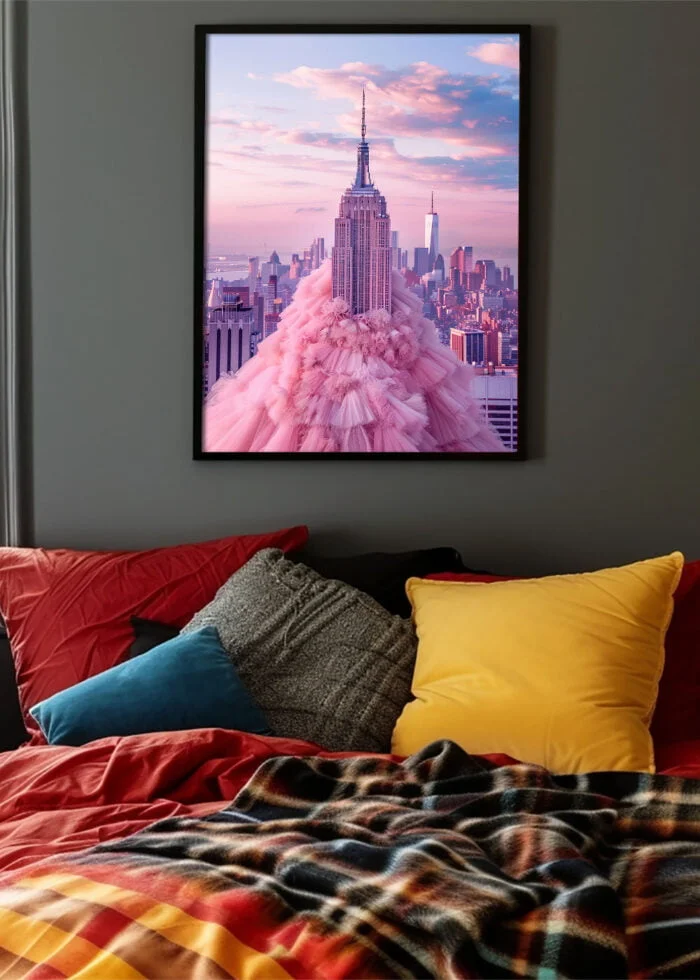 empire state building rosa kleid poster