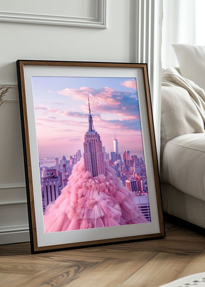 empire state building rosa kleid poster