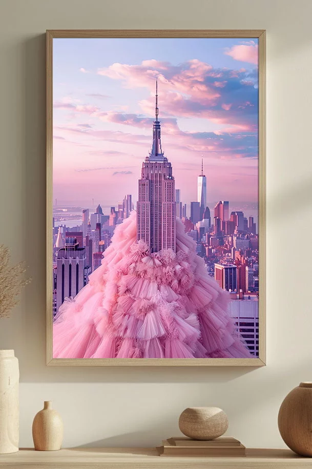 empire state building rosa kleid poster