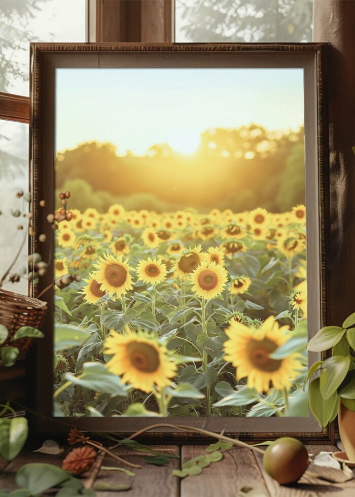 sonnenblumen bei sonnenuntergang poster