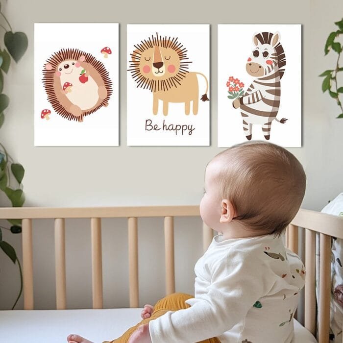 kinderzimmer poster 3er set kinderbilder für babyzimmer tierbilder igel löwe zebra