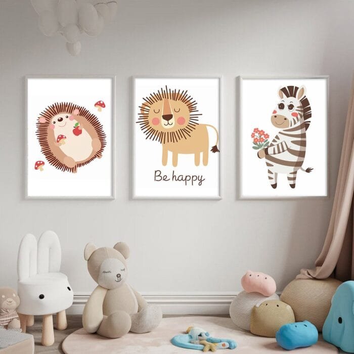 kinderzimmer poster 3er set kinderbilder für babyzimmer tierbilder igel löwe zebra